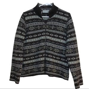 Vintage L.L.Bean Wool Zip Up Cardigan Sweater Brown/Mint Blue Holiday